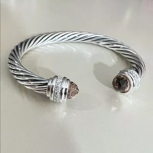 David Yurman Sterling Silver 7mm Classic Bracelet With Morganite And Diamonds
